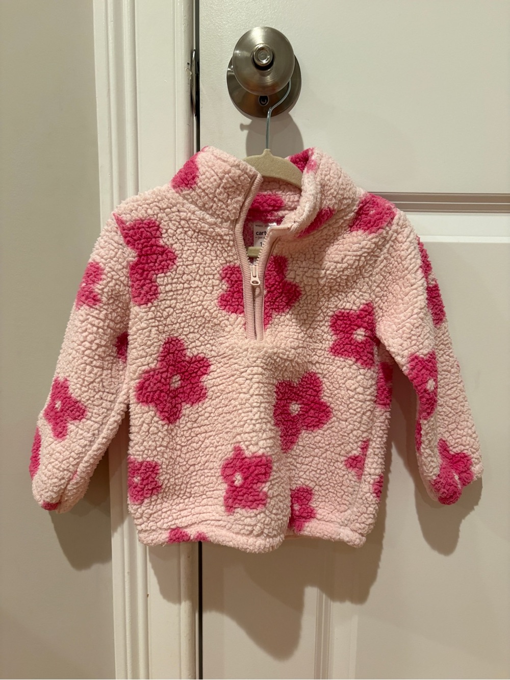 Carter's Pink Sherpa Half-Zip with Hot Pink Flower Print